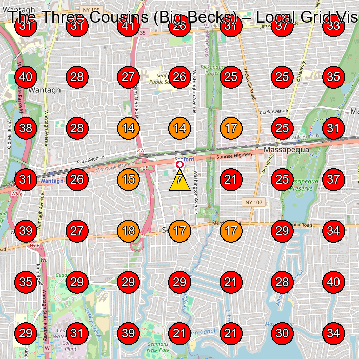 The Three Cousins (Big Becks) GeoGrid visibility map for Pool Cleaning Service in Lindenhurst